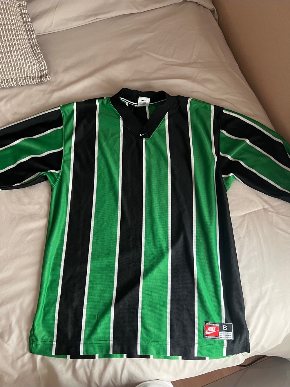 Nike Green Black White Vertical-Stripe V-Neck Light Mesh Jersey